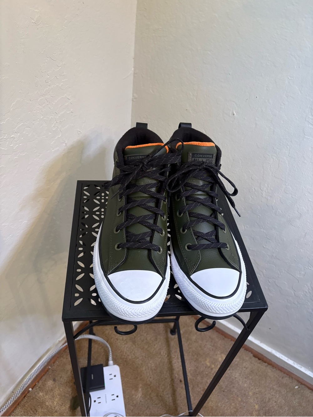 Converse Men’s Olive Green High-Top Sneakers with Black Laces